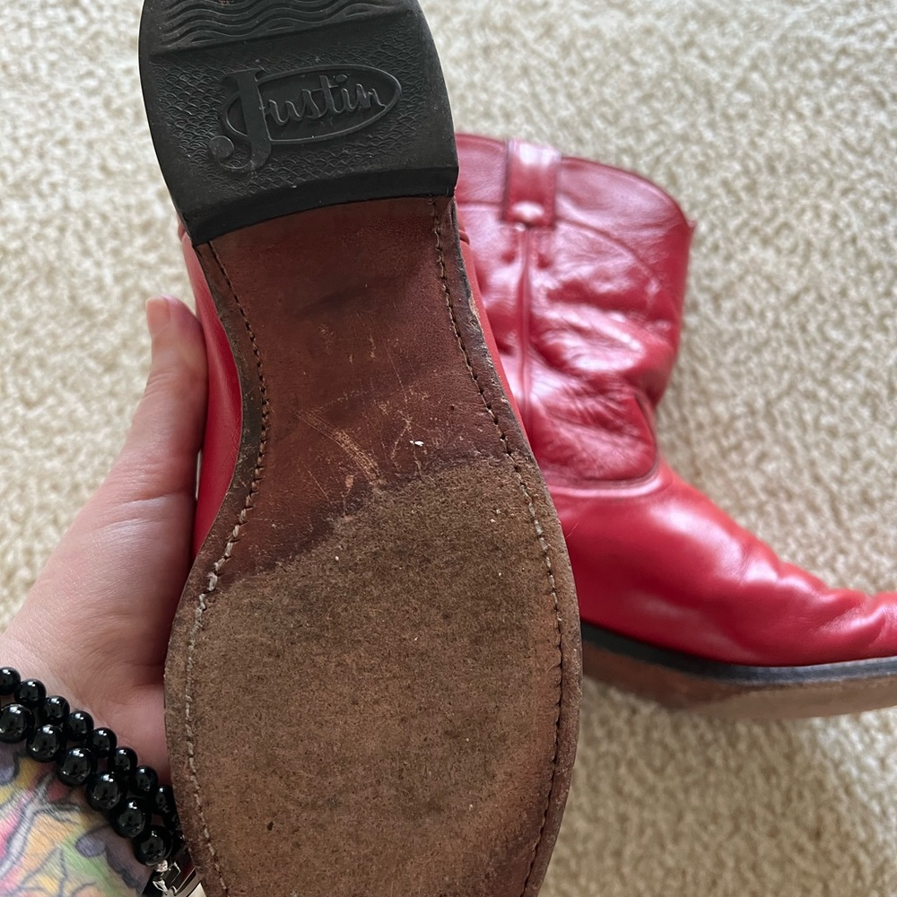Justin Boots Red Leather Women's Shoes - Picture 3 of 7